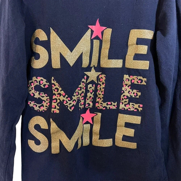 The Childrens Place Long Sleeve T Shirt Medium 7/8 Glitter Smile Text Graphic - Picture 2 of 4
